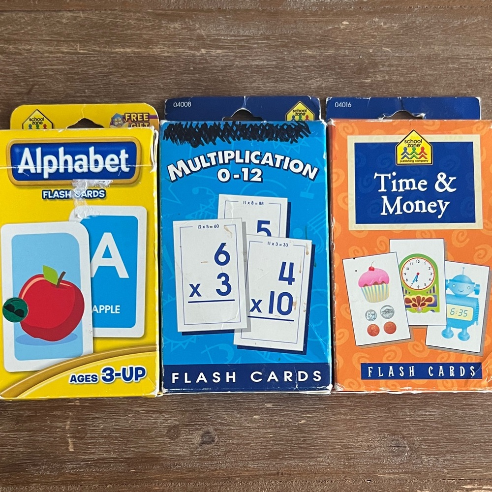Kids Flash Cards Set - Alphabet, Multiplication, Time & Money